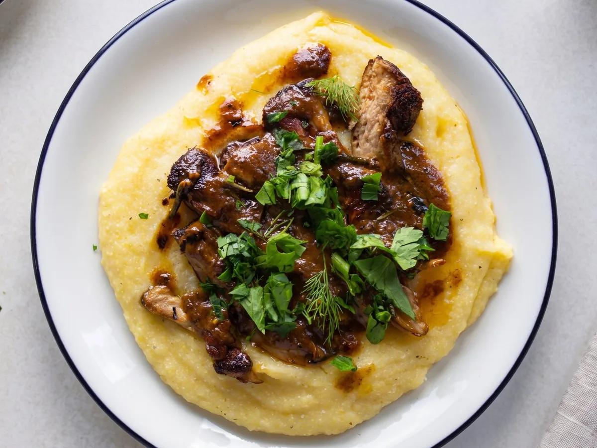 Lion's Mane Steaks over Creamy Polenta